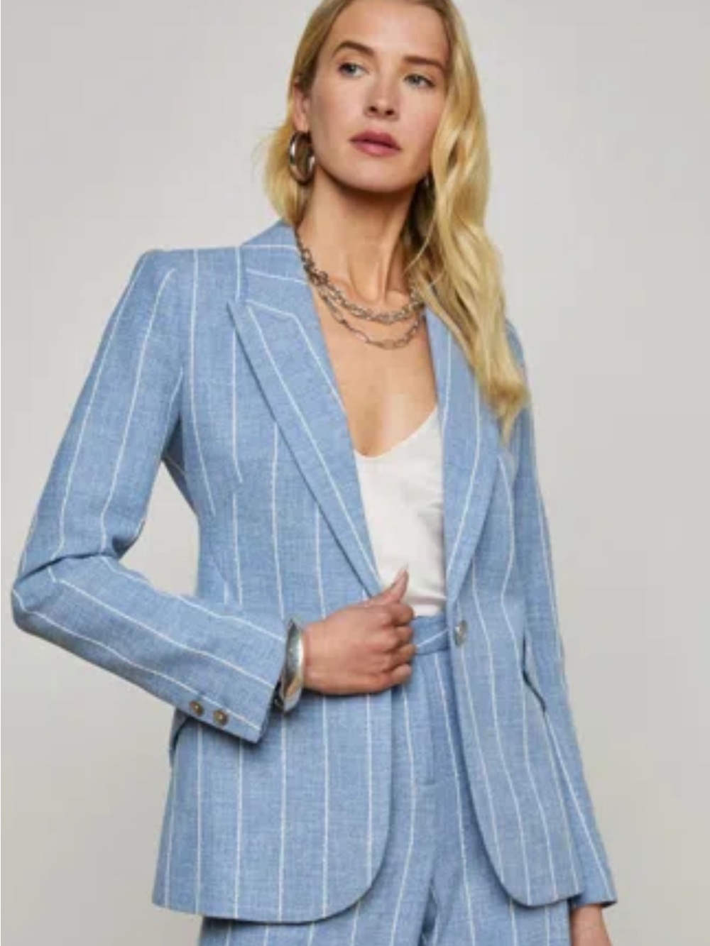 L'AGENCE Blue Pinstripe Notch-Lapel Blazer